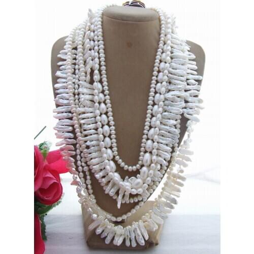 9Strds Multi Shape Pearl Necklace>free shipping