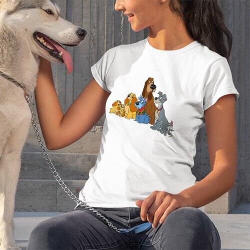 Disney Women T-Shirts Summer New Products Outdoor Trend Comfortable T Shirt Female Lady And The Tramp Kawaii Print Harajuku Cute