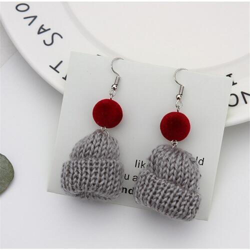 CRLEY Wool Cap Drop Earrings for Women Winter Christmas Wedding Party Jewelry Red Black White Cute Fashion Earrings Jewelry