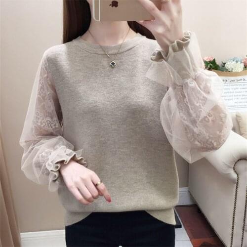 2021 Spring Summer Thin Hollow Out Net Yarn Sleeve Sweater Women Korean Knit Tops Loose 4 Color O-Neck Knitted Pullover Female
