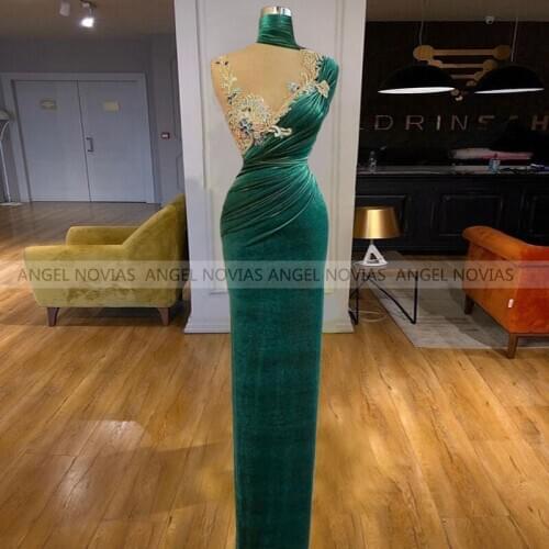 ANGEL NOVIAS Long High Neck Pencial Skirt Velvet Evening Dresses 2021 Arabic Women Formal Prom Gowns Vestidos De Fiesta