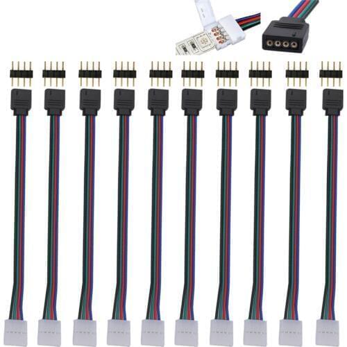 10 Pcs 10mm 4 Pin Male Female PCB Connector Cable For RGB 5050 3528 LED Strips Control Cable for led strip lights tape ribbon 20