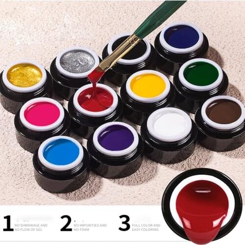 12Colors-5ml Lacquer Metallic Glue,Nail Art Paint Glue ,Flower Draw Line Painting ,Spider Gel DIY Manicure Nail Polish
