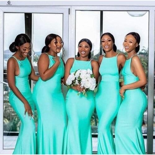 2021 Aqua African Bridesmaid Dresses vestido de fiesta Spaghetti Straps Mermaid Long Prom Dress robe de soirée de mariage