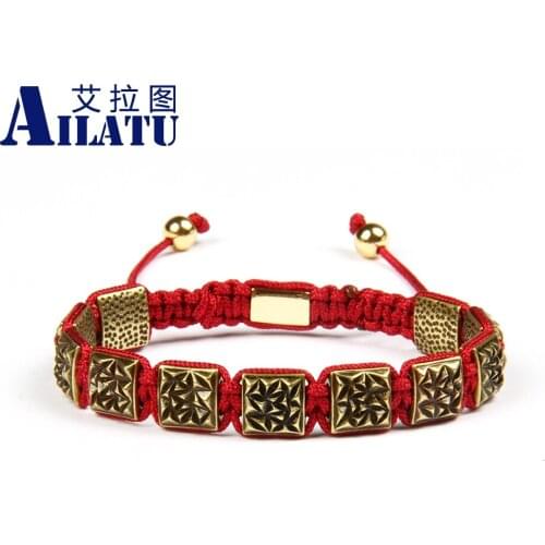 Ailatu Brand Jewelry Wholesale 10pcs/lot Top Quality Antique Brass Square Beads Macrame Bracelet for Cool men