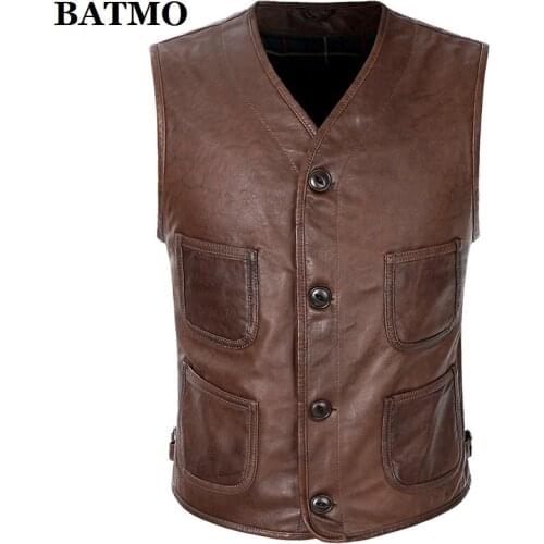 BATMO 2021 new arrival natural cow leather vest men,real leather jackets,plus-size S-4XL TB03