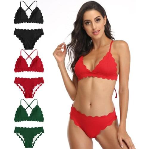 Bikini Sexy European and AmericanSwimsuit Handmade Crocheted Swimsuit Split Swimsuit Scallop Multicolor Cut Flower Bikini