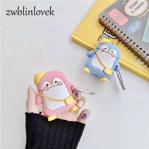Cute Penguin 3D Earphone Case For Airpods Pro Silicone Case For Apple Airpods2 1 Soft Protect Airpods 3 Cover With Keychain