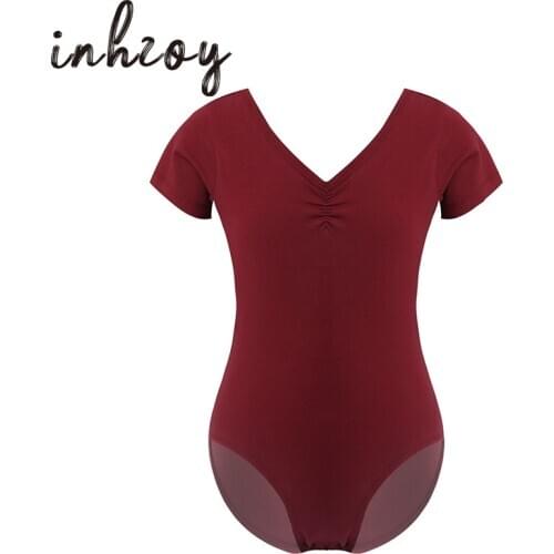 Kids Short Sleeve V Neck Cutout Lace Gymnastics Leotard Ballerina Stage Performance Dance Costume for Girls Ballet Dancewear