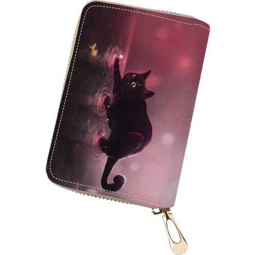 HaoYun PU Business Card Holder Fantasy Cats Pattern Girls Money Purse Bag Cute Animal Designer Girls Mini Cluth Card Wallets