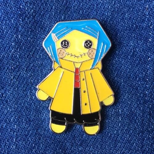 Classic Cartoon Anime Coraline Doll Brooch Pins Enamel Metal Badges Lapel Pin Brooches Jackets Jeans Fashion Jewelry Accessories