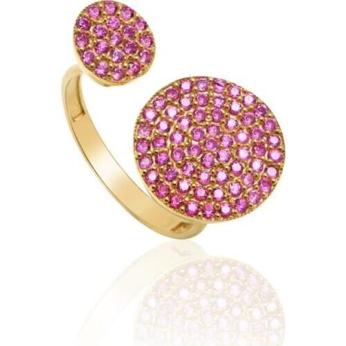 Red Cubic Zirconia Double Round Objeli Ring