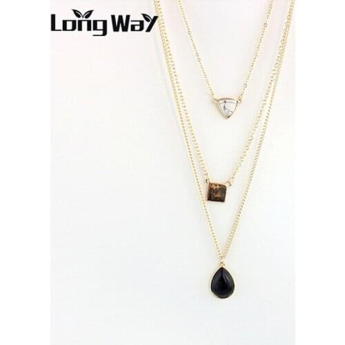 LongWay 2019 fashion jewelry Women Vintage Triangle Black Stone Necklaces multilayer Necklace Colar Jewelry SNE160074103