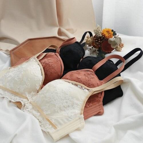 Summer sexy wirefree large size bra small gather women underwear comfortable and adjustable lace lingerie panty set ladies