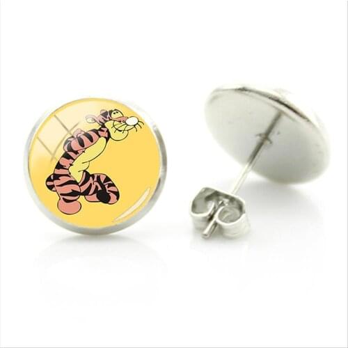 Disney Jumping Tiger Creative Handmade Pendant Earrings Cute New Fashion Glass Gemstone Earring Jewelry Gift