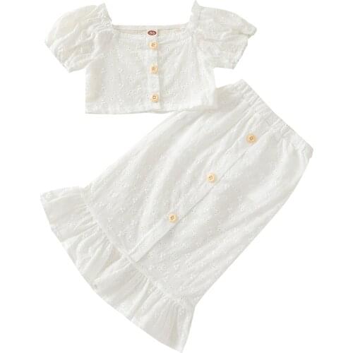 Toddler Summer Outfits Baby Girls Solid Color Short Sleeve Square Collar T-shirt Ruffle Skirt