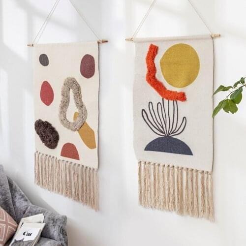 Handmade Macrame Cotton Tassel Woven Wall Hanging Tapestry Geometric Canvas Wall Art Background Cloth Tapestry Home Decor