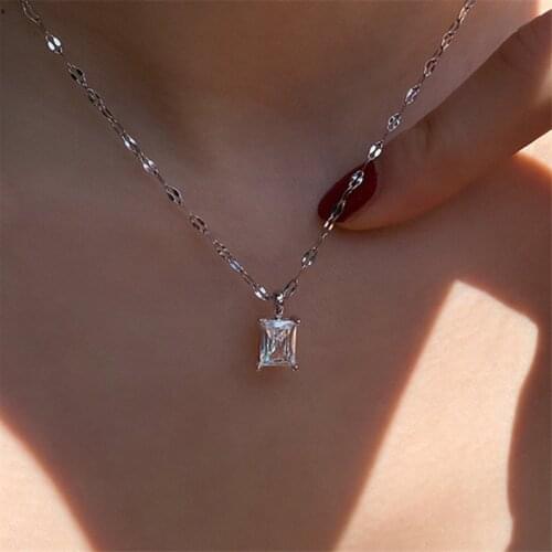 925 Sterling Silver Zircon Geometric Charm Pendent Necklace Clavicle Chain For Women Girls Personality Jewelry dz768