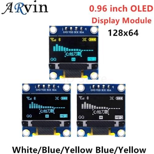 0.96 inch IIC SPI Serial 7/4Pin White/Blue/Yellow Blue/Yellow OLED Display Module SSD1306 12864 LCD Screen Board for Arduino