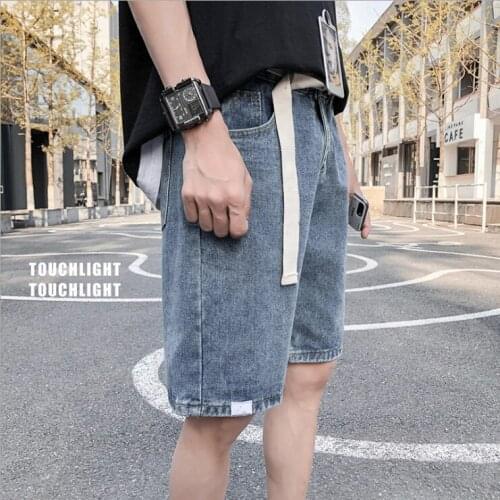 2021 Mens Korean Streetwear Jeans Shorts Straight Wide Leg Denim Shorts Fashion Man Casual Oversize Pants