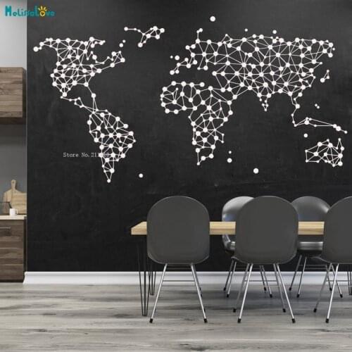 New Geometry World Map Vinyl Murals Wall Stickers For house Living Room Office Decor Bedroom Wallpaper Removable YT3210