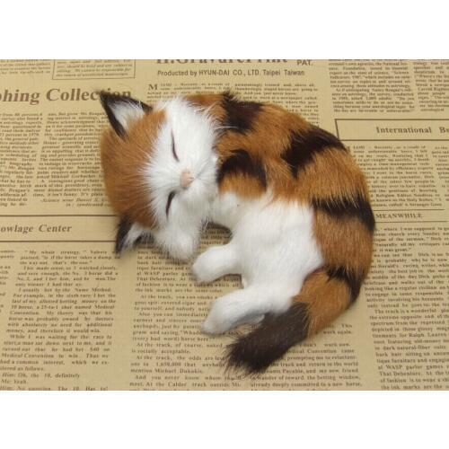 New simulation yellow and brown cat toy polyethylene & furs handicraft cat doll gift about 14x14cm 2208