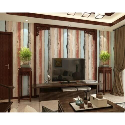 Beibehang Retro color PVC board wood 3d wallpaper old stripes living room shop bar Mediterranean papel de parede wall paper