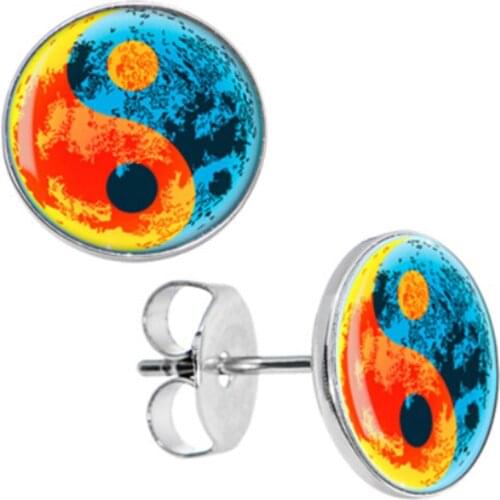 Wholesale Stud Earrings Artistic Yin Yang Symbol Stainless Steel Ear Studs Cheater Fashion Jewelry 8mm 10mm AW5049