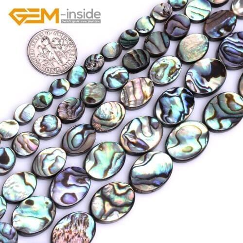 Oval 6x8mm - 13x18mm Natural Abalone Shell Gem stone Flatback Loose Beads DIY For Jewelry Making 15" Strand Gem-inside