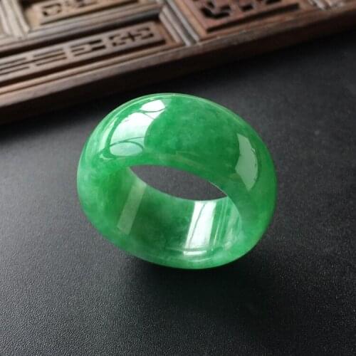 Natural Myanmar green jadeite jade ring, handmade sculpture simple jade ring, men party wedding jewelry gift rings for men