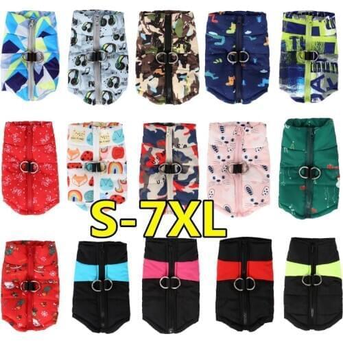 S-7XL Winter Warm Dog Clothes Waterproof Pet Padded Vest Zipper Jacket Coat For Small Medium Large Dogs