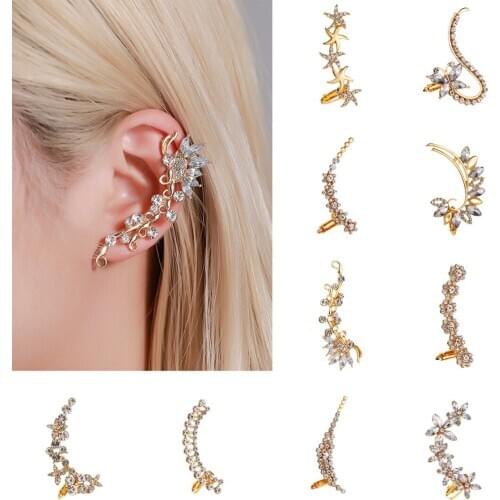 Vintage Crystal Wrap Cartilage Clip Earrings Chic Butterfly Star Flower Earring Geometric Rhinestone Earring Women Jewelry