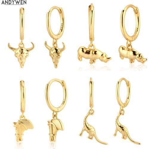 ANDYWEN 925 Sterling Silver 8.5mm Animal Rhinoceros Collection Drop Earring Fashion Fine Jewelry Circle PIercing Pendiente