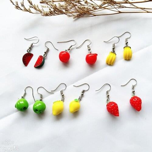 Korean Version of Sweet Creative Girl Jewelry Cute Cartoon Fruit Earrings Summer Personality Simulation Orange Lemon Earrings
