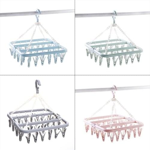 T3EC Foldable 32 Peg Windproof Clothes Hanger Dryer Washing Line Airer Clothes Underwear Socks Pants Hanger Household Storage