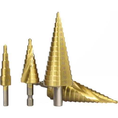 4-32mm Titanium Coated Pagoda Shape Step Drill Bit HSS Triangle Shank Hole Drill Cone Drill Bit Step Drill