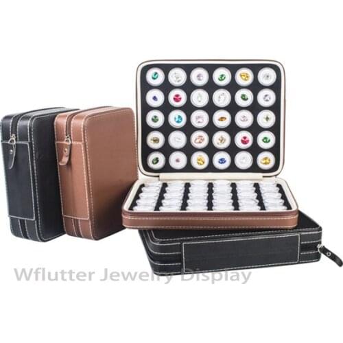 Super Portable Leather Gem Bag Travel Ziplock Diamond Bag Gemstone Display Box Stone Storage Bag Inside 60 Cells Round Gem Box