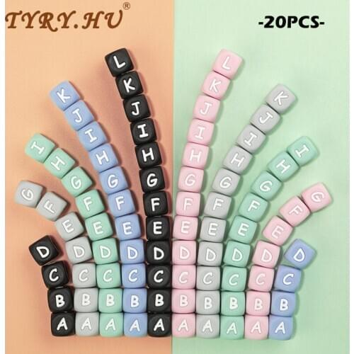 TYRY.HU New Colorful Alphabet 12mm Silicone Letter Beads Baby DIY Personaliz Name Teething Necklace Silicon Teether kids toys