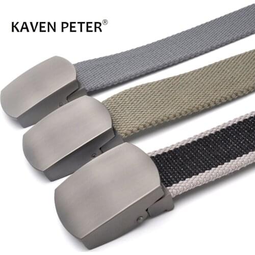 Military Green Canvas Belt For Men With Automatic Buckle High Quality Man Cotton Tactical Belts Without Holes Width 3.8CM