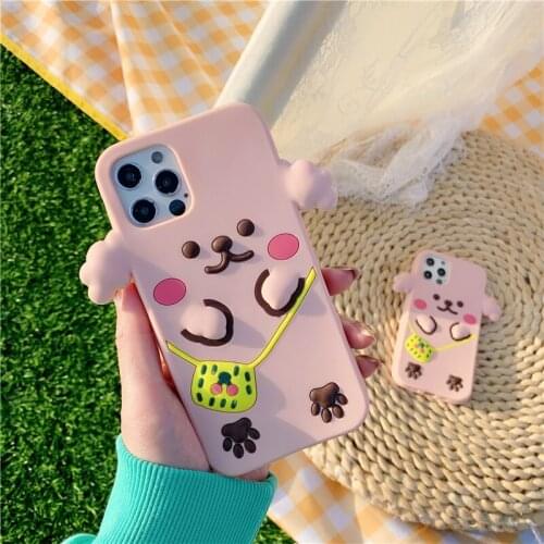 Japan Cute 3D Pink Teddy Dog Cookies Biscuit Bear+doll Phone Csae For iPhone 12Mini 11Pro MAX XS XR 7 8plus SE2 Soft Back Cover