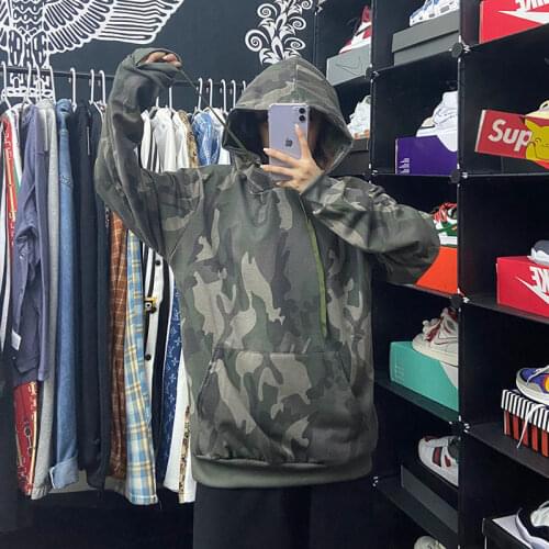 Women Korean Chic Camouflage Streetwear Fashion Loose Casual All-match Simple INS Hoodie Hip Hop Punk Classic Camouflage Clothes