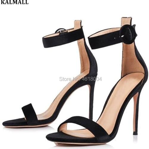KALMALL Summer Party Dress Sandals Women Button Strap High Heels Open Toe Stilettos 10 cm 8 cm Heels Celebrity Prom Sandals