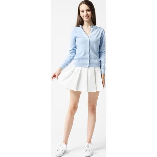 Womens Summer Cotton Knit Cardigan Thin Long Sleeve Out Slim Short Low Round Collar Slim Sweater A84