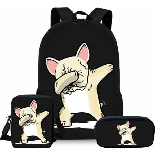 3Pcs/Set Womens Backpack French Bulldog Womens Shoulder Bags Set Children School bags for Teenage Girls mochila