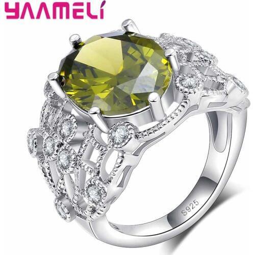 925 Sterling Silver And CZ Pop Elegant Yellow Round Crystal Stone Ring For Womens Birthday Gift Anniversary Jewelry