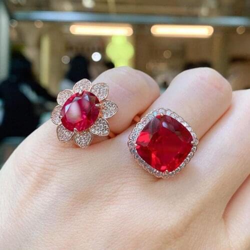 Vintage 925 Sterling Womens Ring Created Ruby Gemstone High Carbon Diamond Rose Gold Color Party Wedding Ring Fine Jewelry Gift