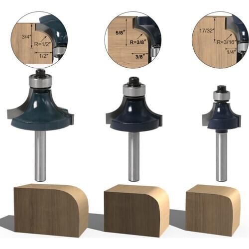 1/3 PCS 1/4 Shank Corner Round Over Router Bit with BearingMilling Cutter for Wood Woodwork Tungsten Carbide