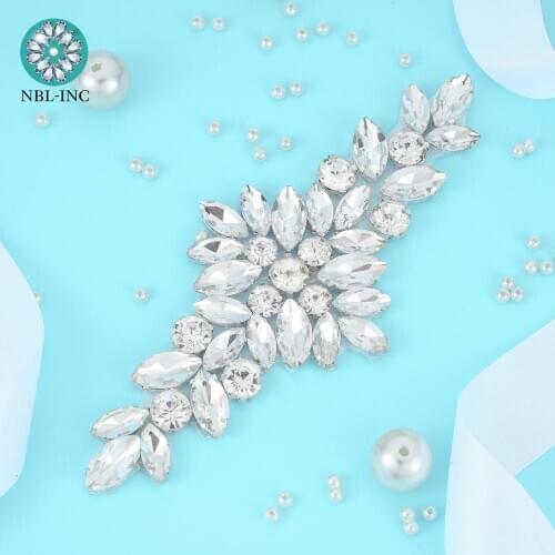 1PC) Bridal belt wedding with silver crystals rhinestone applique sash belt for wedding dress WDD0752