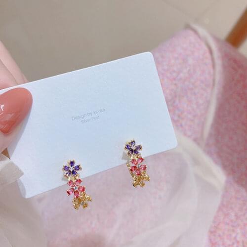 2021 New Arrival Delicate Jewelry 14K Real Gold Plated Multi-color Flower Stud Earrings Cubic Zircon Earrings