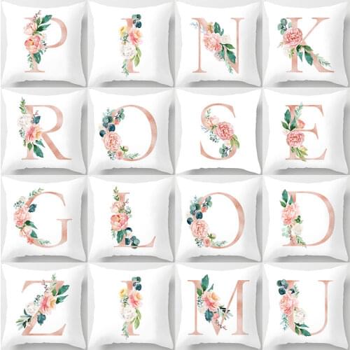 26 Alphabet Initials English Letters Cushion Covers Rose Flower Throw Pillow Case 45X45cm Sofa Decoration